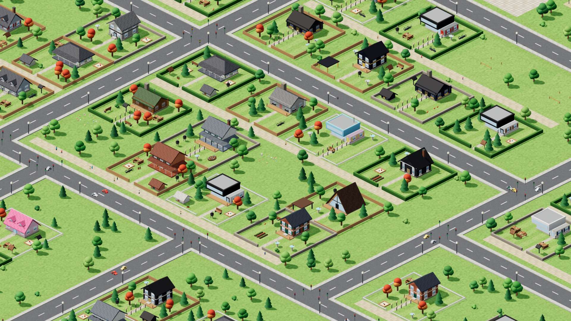 Tablif Town from above: neighborhoods, streets and a lake